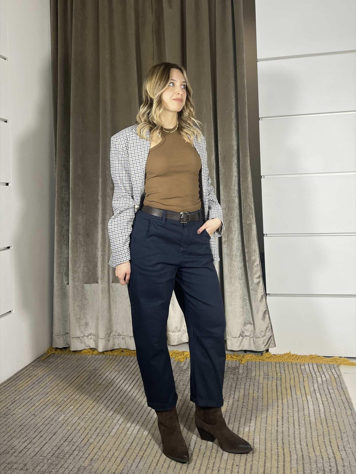 pantalone blu effetto baggy con cintura PFW-Q150BLU HAVE ONE