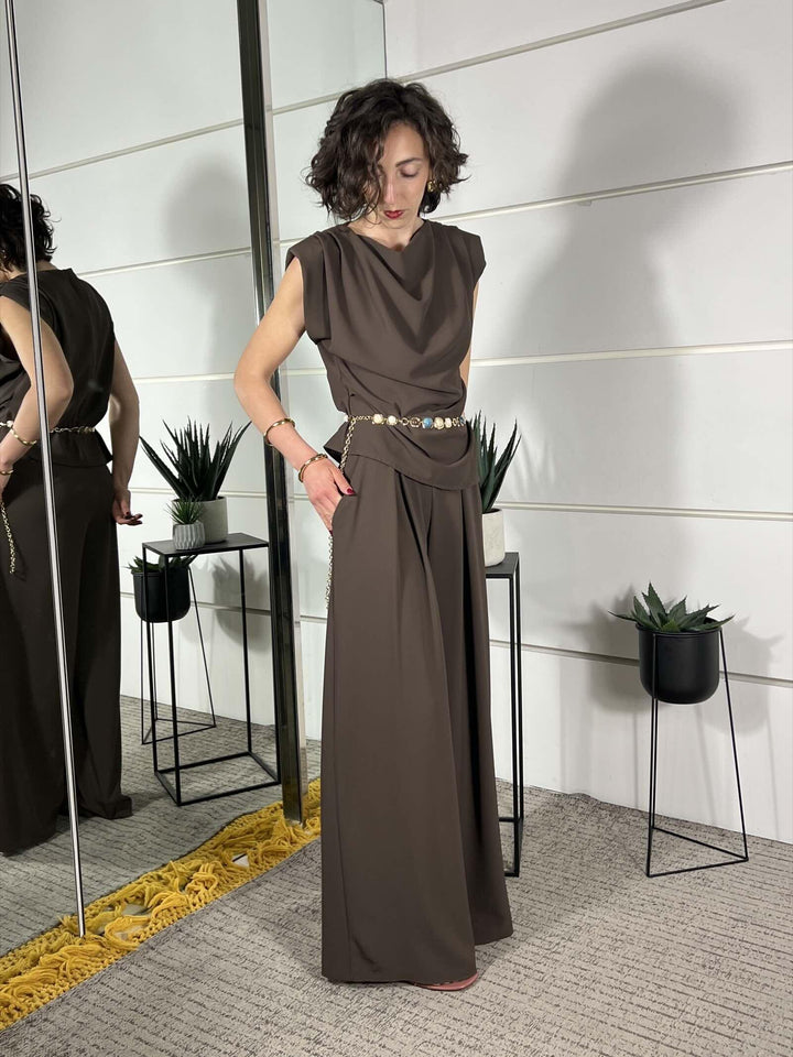 completo top e pantalone a palazzo con elastico moro PP372T52F1MORO SUSY MIX