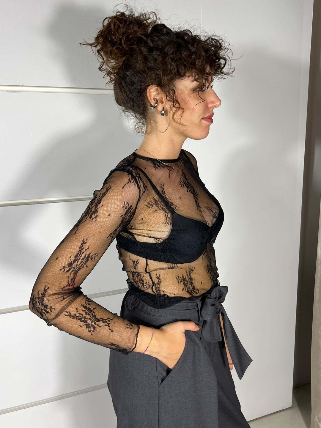T-SHIRT IN PIZZO NERA NM188NERO SUSY MIX