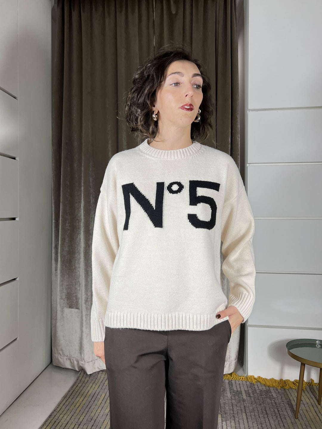 maglione gricollo con n 5 in misto lana white e black W5HMJ56A400WHITE/BLACK TENSIONE IN