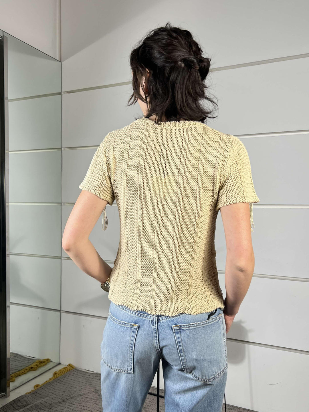 maglia manica corta con frange burro 3AB3025BURRO 04 VICOLO