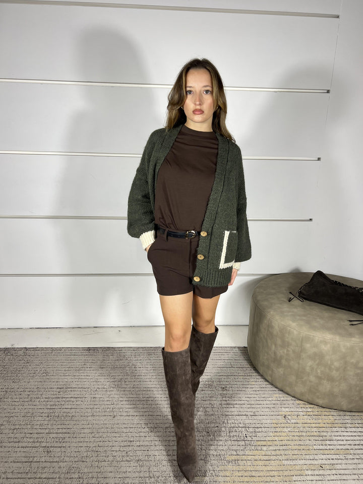 gilet con bottoni over scollo a moro in misto lana 55183FMORO VICOLO