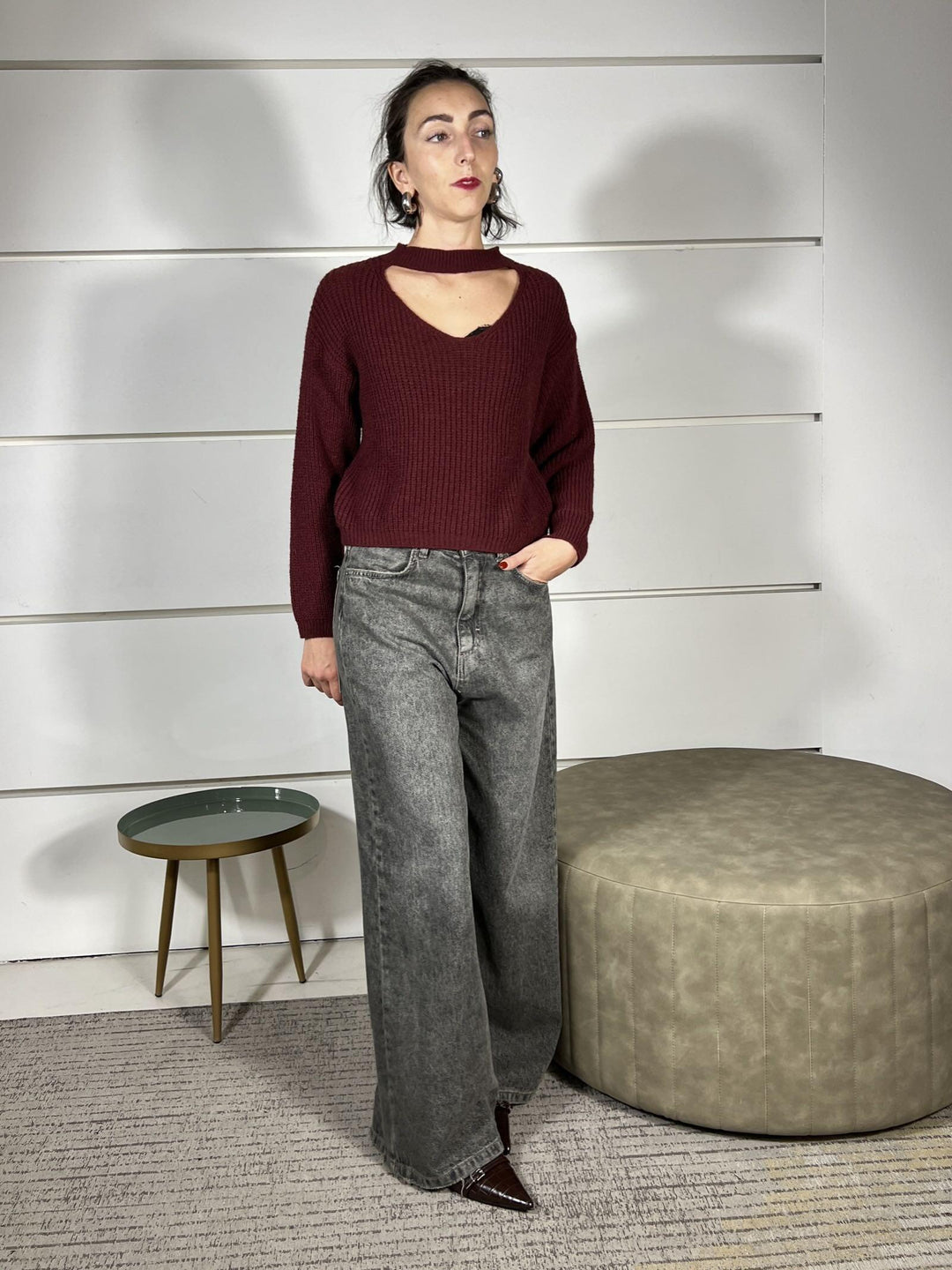 maglione con cut out e collettino vino 25512VINO SUSY MIX