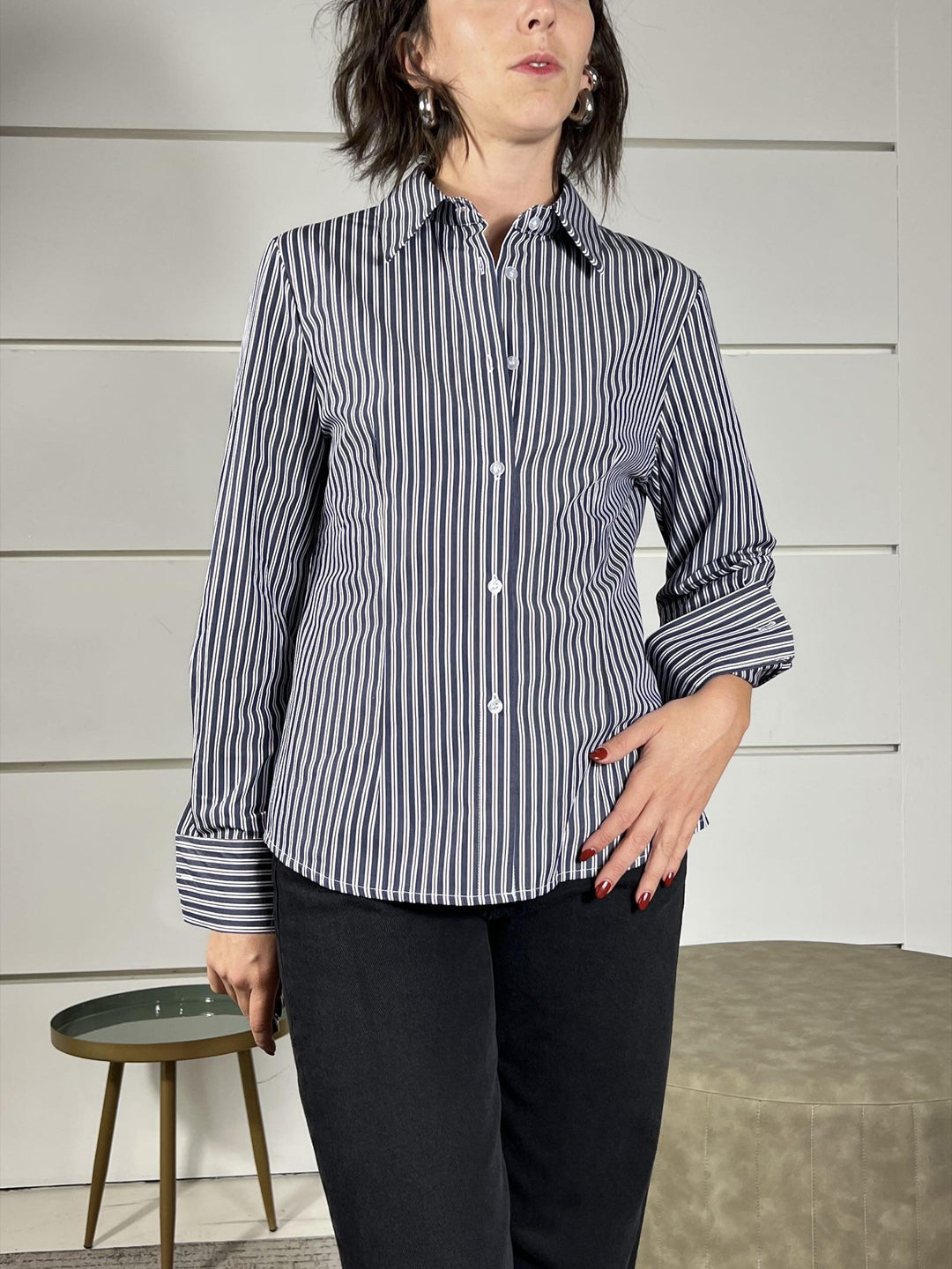 camicia a righe in cotone blu 74857BLU SUSY MIX