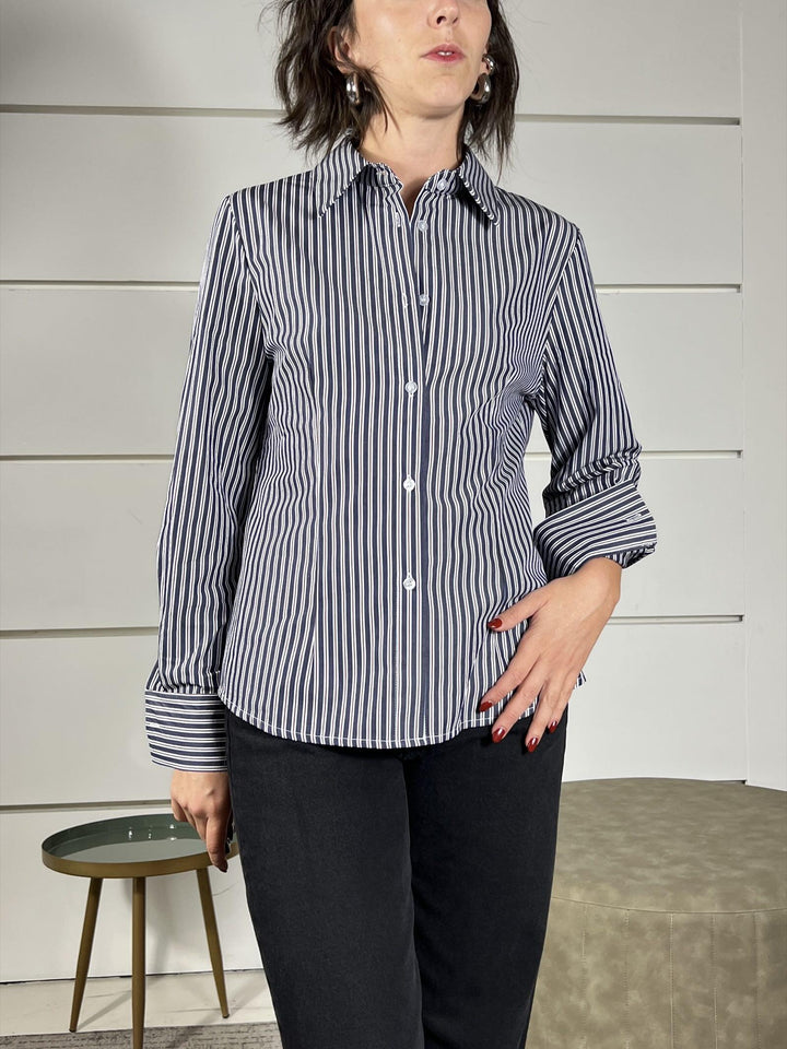 camicia a righe in cotone blu 74857BLU SUSY MIX