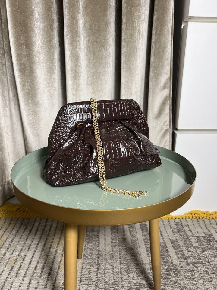 BORSA CLUTCH MARRONE IN ECOPELLE COCCO PRR0914COFEE FEMME CAFE SELECTION