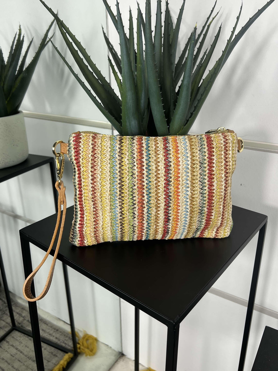 borsa in rafia multicolor a mano con tracolla in pelle RF-B0190MULTICOLOR FEMME CAFE SELECTION