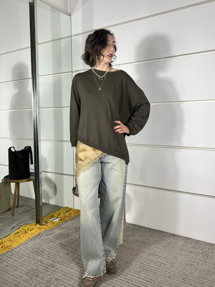 maglia in cotone moro asimmetrica con scollo a barchetta 61154MORO SUSY MIX
