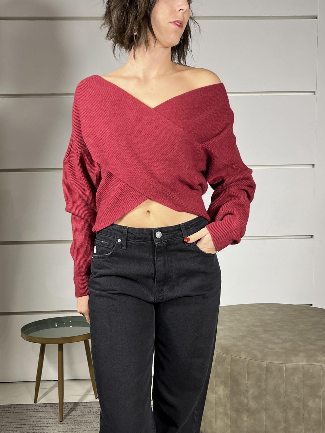 maglia a costine a incrocio manica lunga bordeaux 12011BORDEAUX SUSY MIX