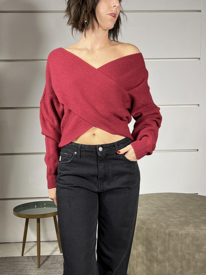 maglia a costine a incrocio manica lunga bordeaux 12011BORDEAUX SUSY MIX