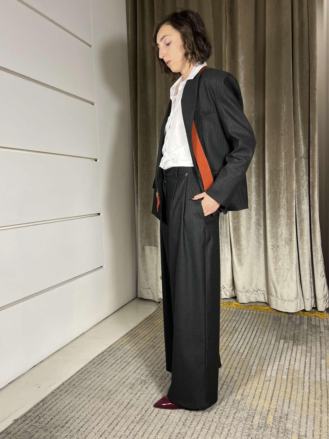 pantalone gessato con pinces nero D01E0999NERO PHILIA LOFT