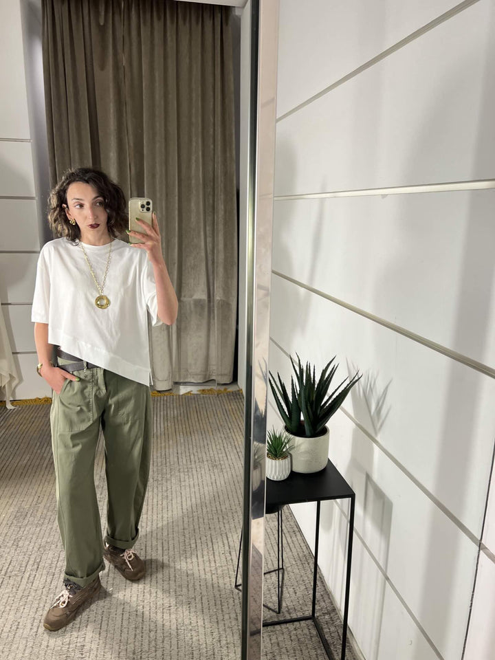 pantalone a ovetto con elastico nel retr verde militare 58300GLVERDE MILITARE SUSY MIX