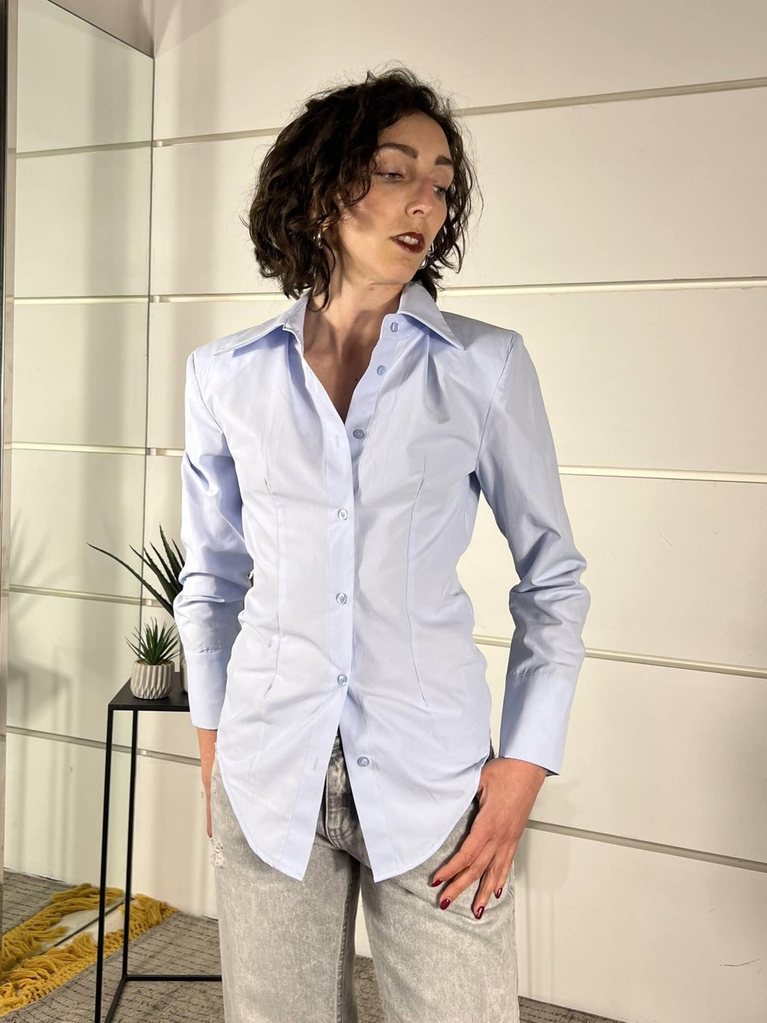 camicia con spalline con punte davanti celeste PE260083CELESTE TENSIONE IN