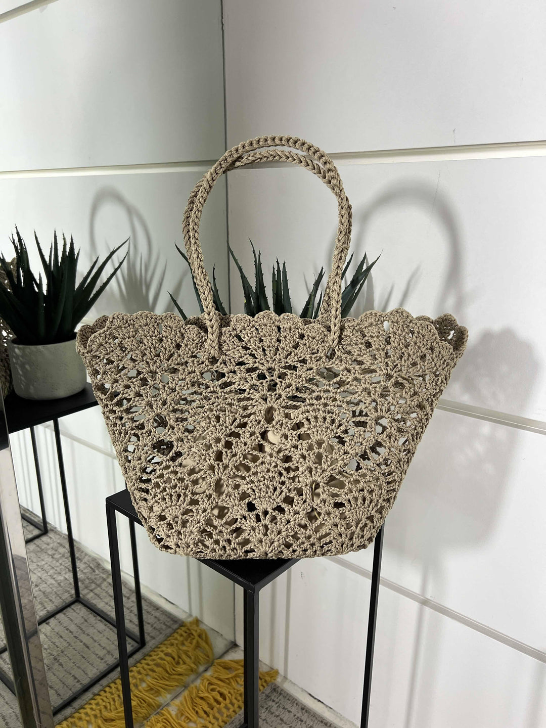 borsa intrecciata in corda kaki C20015KAKI FEMME CAFE SELECTION