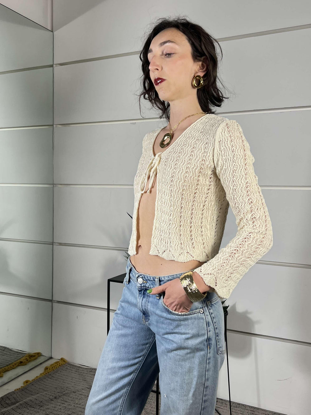 cardigan traforato vrema crochet 26172CREMA SUSY MIX