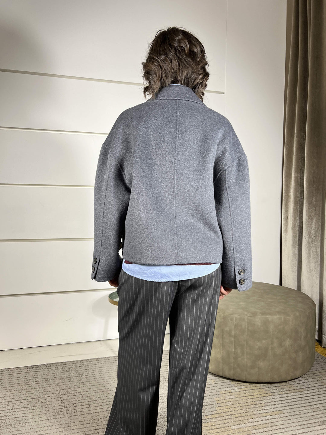 cappotto con collo a camicia 50% lana hand made grigio TF0011GRIGIO VICOLO