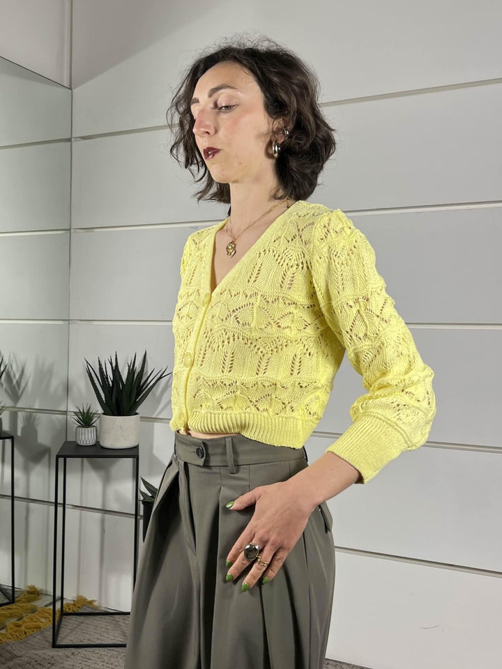 cardigan crop scollo a v giallo 26217GIALLO SUSY MIX