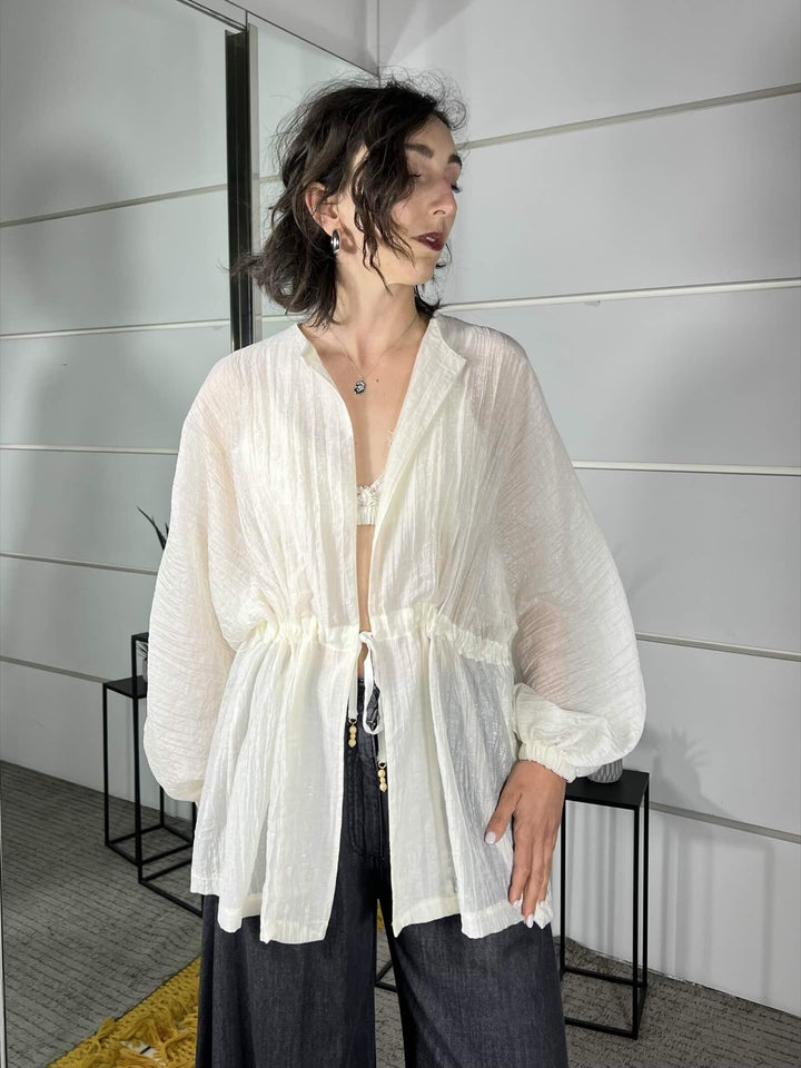 camicia burro kimono in voile con fiocco in vita V02A1220BURRO PHILIA LOFT