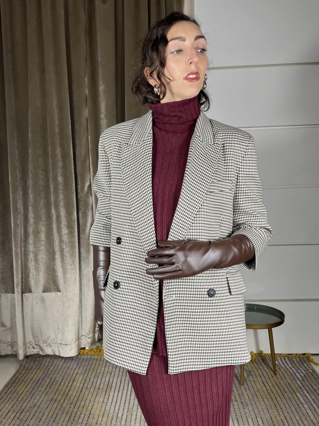 giacca pied de poule con guanto staccabile in ecopelle moro TF2107MORO/BURRO/NERO VICOLO