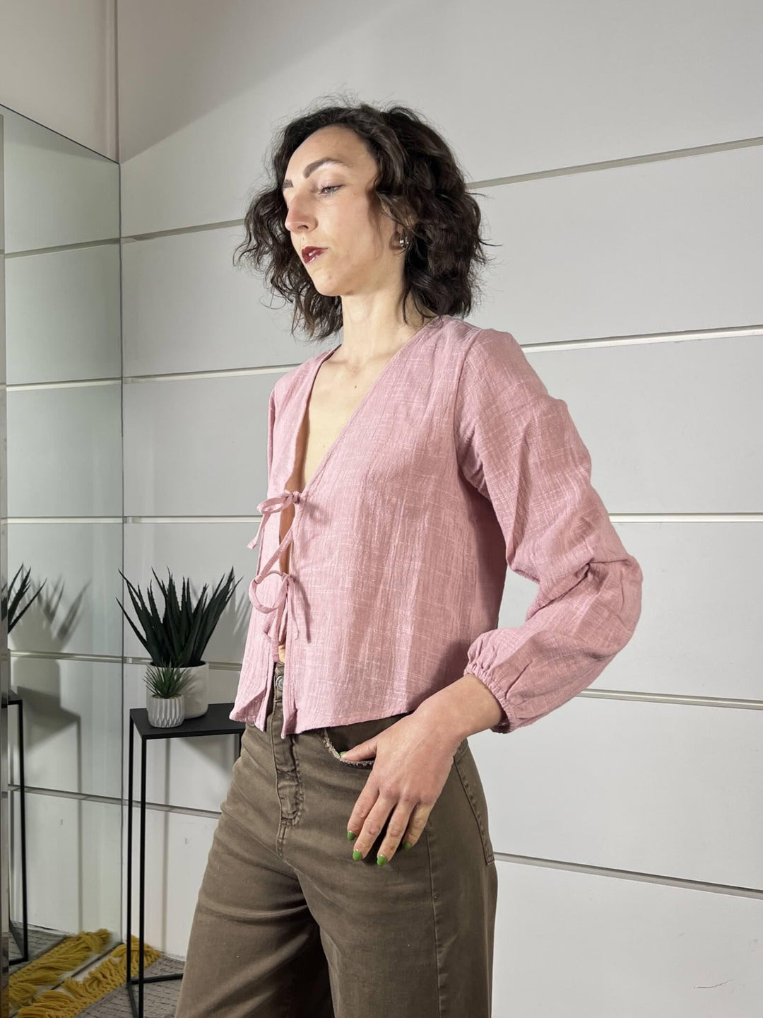 camicia con fiocchi rosa 30505AROSE FEMME SELECTION
