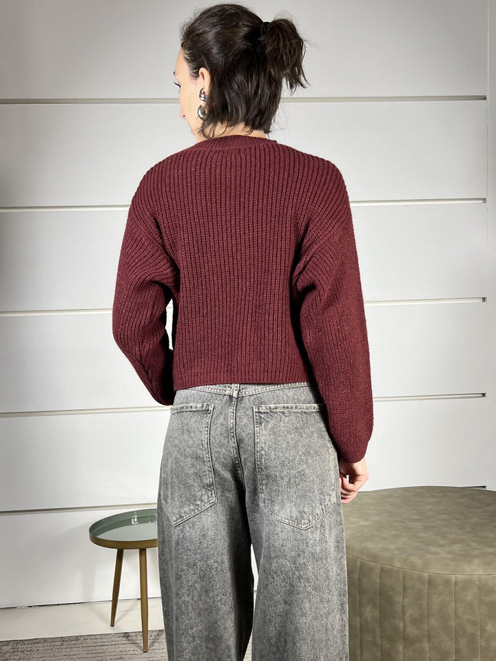 maglione con cut out e collettino vino 25512VINO SUSY MIX