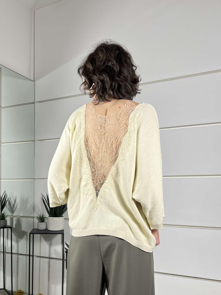 maglia con scollo nel retro e pizzo burro 7AB7027BURRO VICOLO