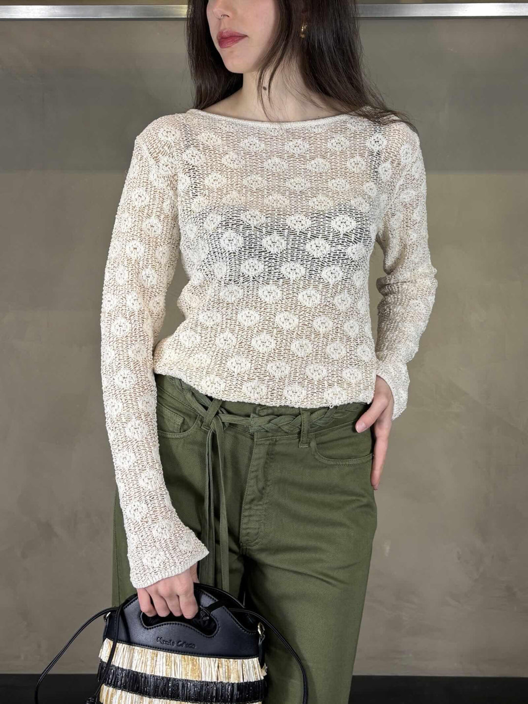 Maglia traforata avorio con disegno M507CTMA148 MANILA GRACE