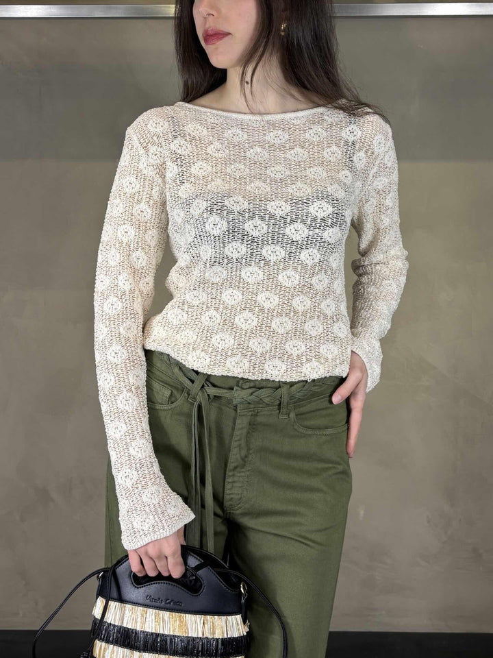 Maglia traforata avorio con disegno M507CTMA148 MANILA GRACE