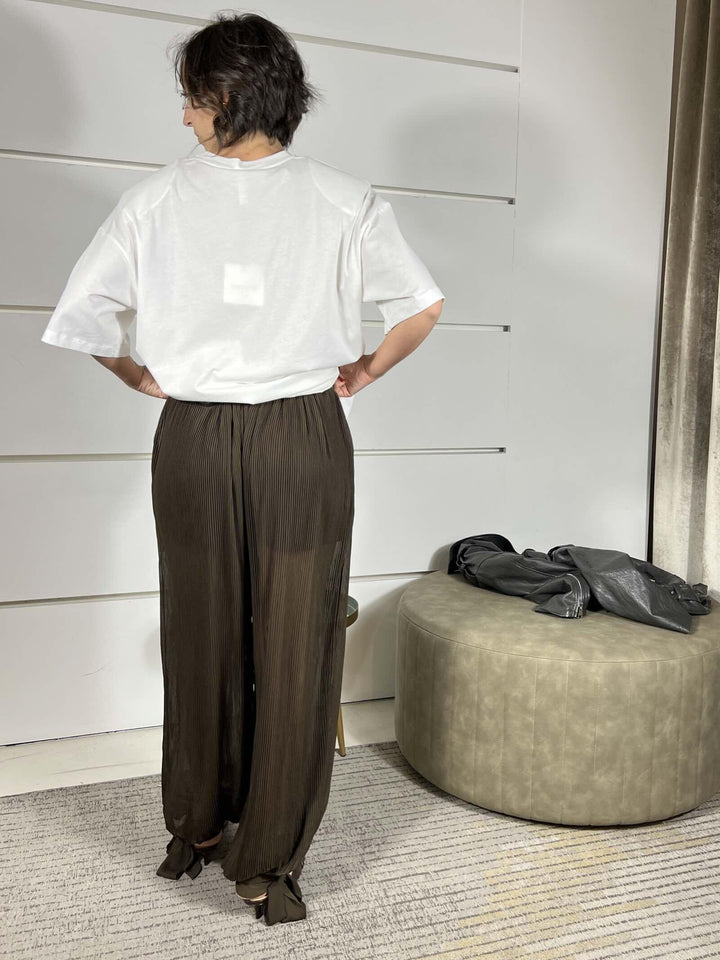 pantalone moro a palloncino plissè, con trasparenze PVS-P131MORO HAVE ONE