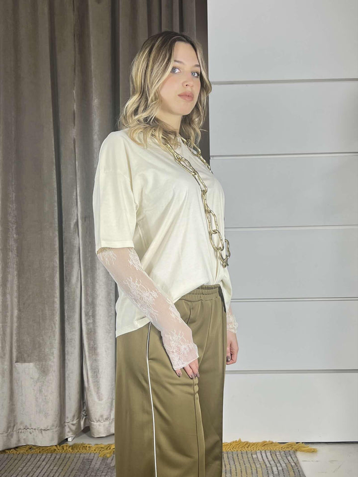 t-shirt  manica corta con manica in pizzo antique 11073ANTIQUE SUSY MIX
