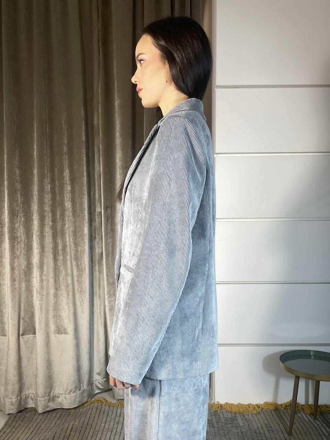 Giacca grigia nebbia monopetto in velluto a costine G092PUMG826NEBBIA MANILA GRACE