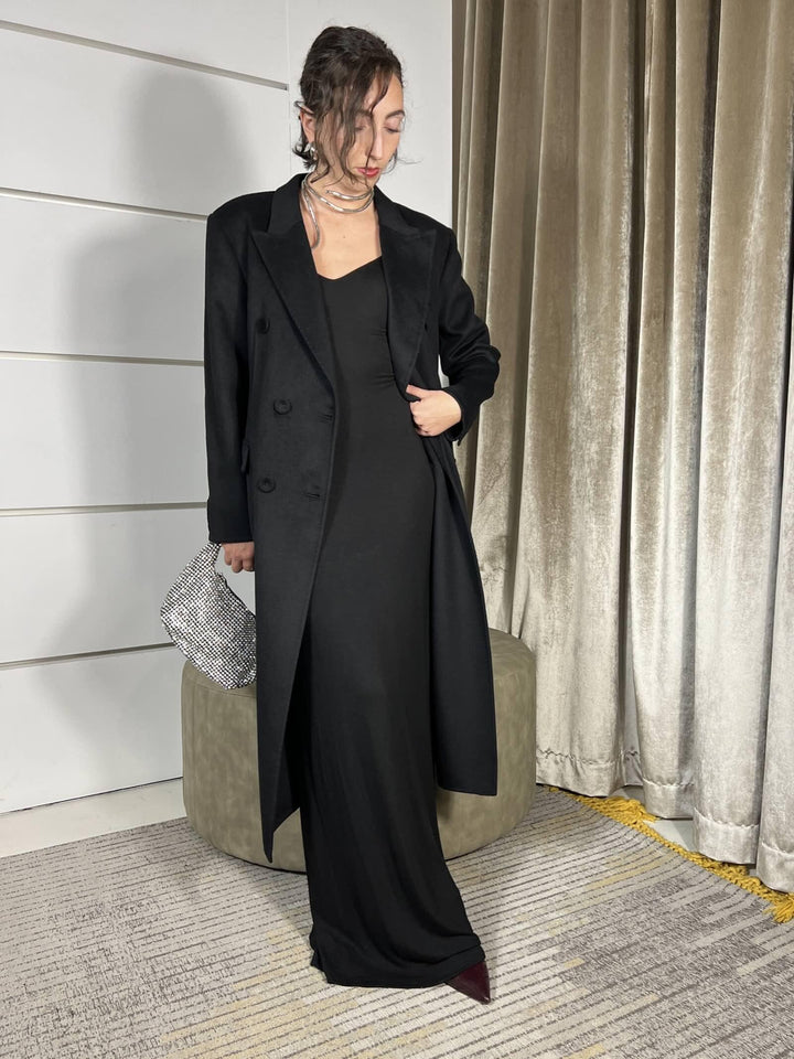 CAPPOTTO NERO LUNGO SFIANCATO50% LANA HAND MADE TF0059NERO VICOLO