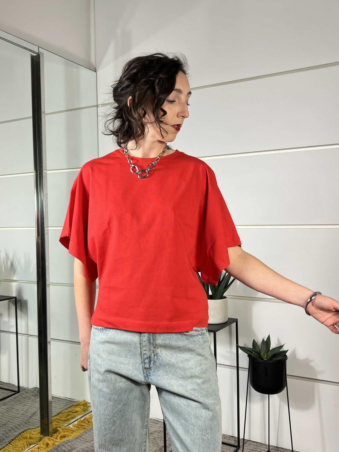 t-shirt con manica a pipitrello corta rossa 12006ROSSO SUSY MIX