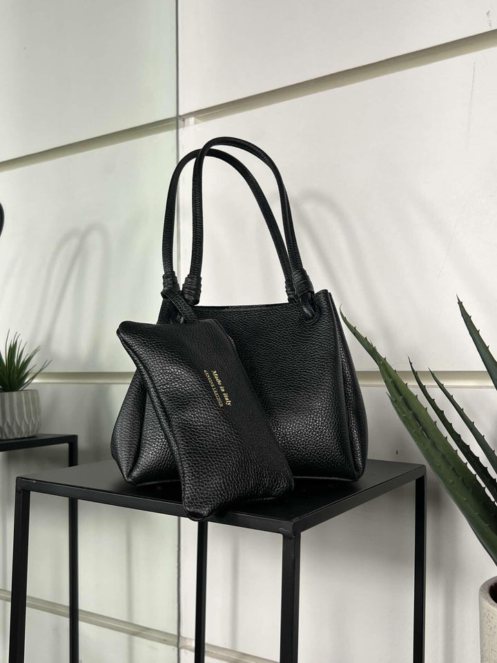 borsa a secchiello in vera pelle nera con pochette e tracolla DO-B0210NERO FEMME CAFE SELECTION