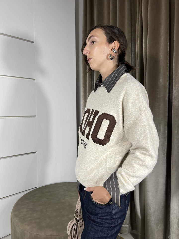 MAGLIONE PANNA CON SCRITTA SOHO MBD-P136PANNA HAVE ONE