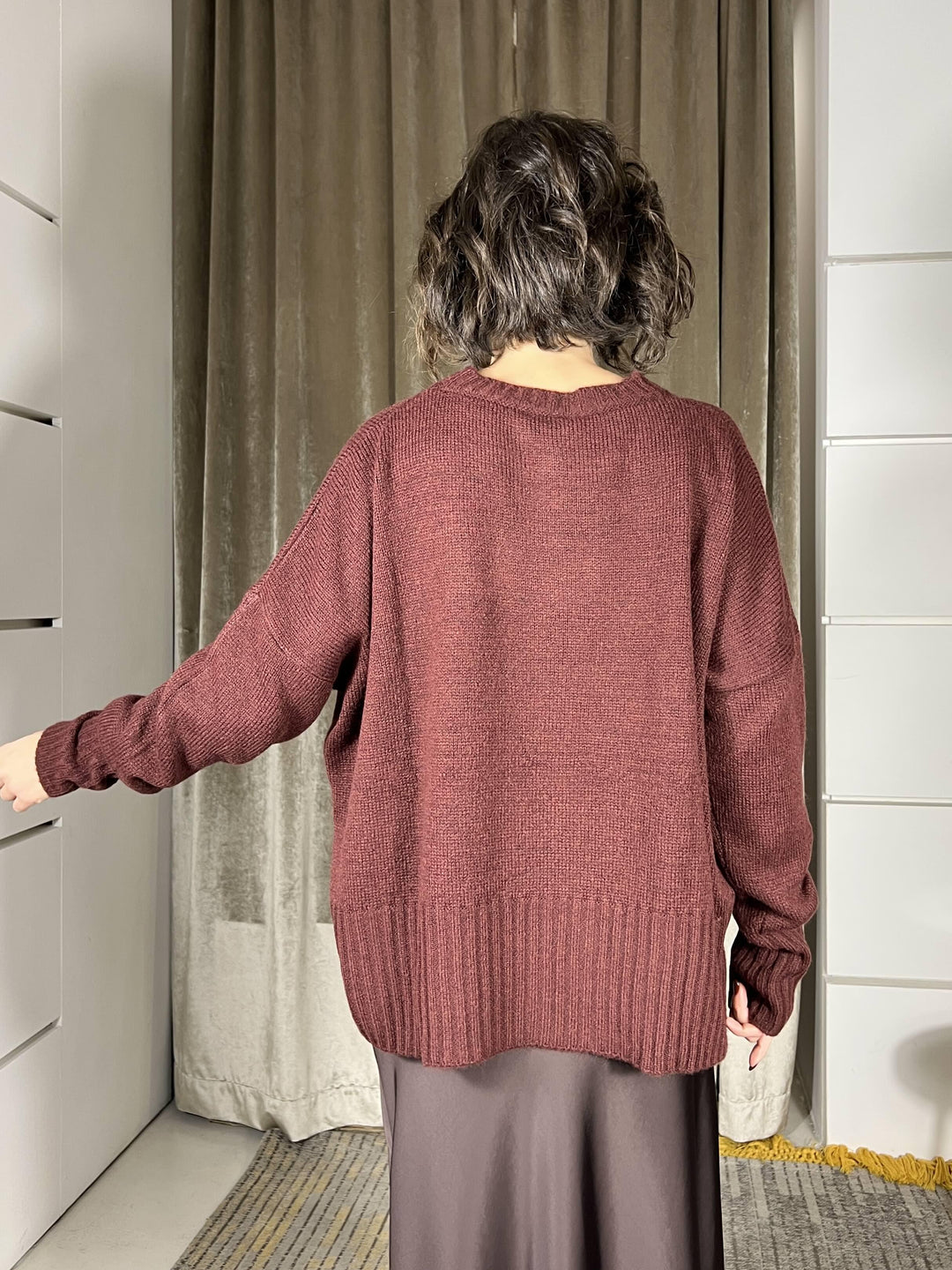 maglione girocollo con coste in misto lana  rasata burgundy W5HMJ87A373BURGUNDY TENSIONE IN