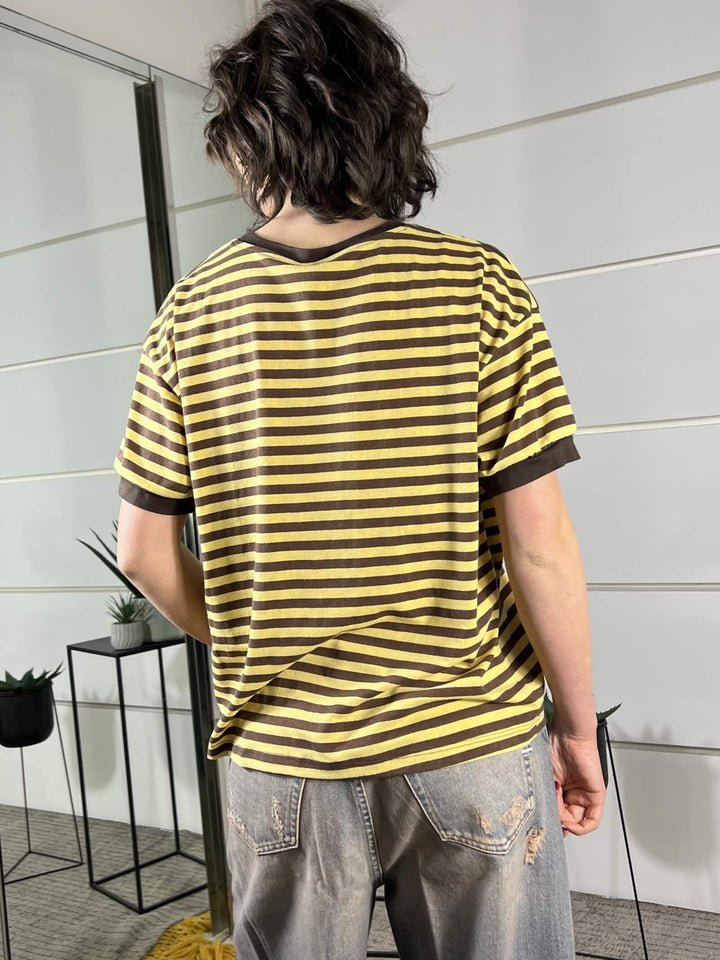 t-shirt girocollo a righe, manica corta giallo e moro 26M4121GIALLO/MORO TENSIONE IN