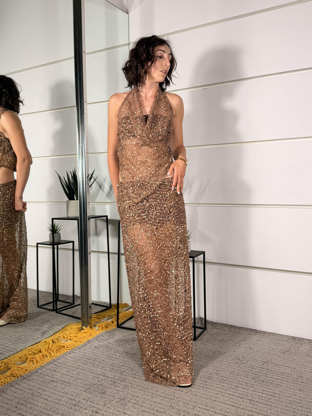 gonna bronzo a rete con paillettes GMA-Q060BRONZO HAVE ONE