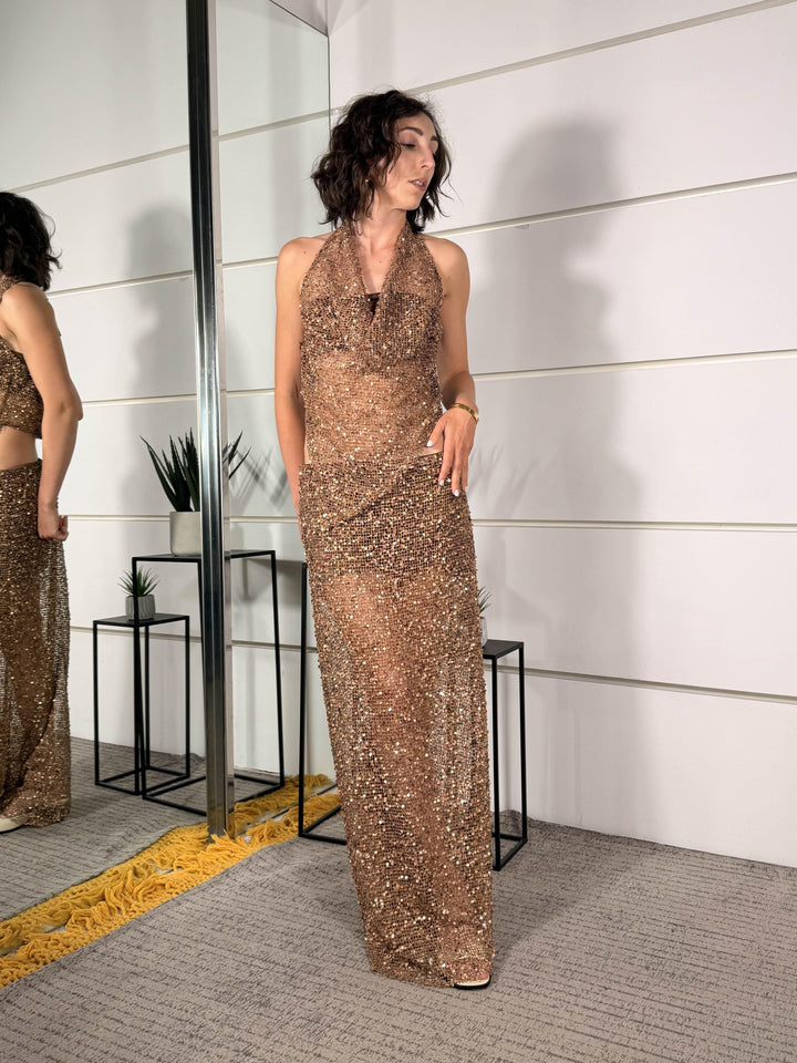 gonna bronzo a rete con paillettes GMA-Q060BRONZO HAVE ONE