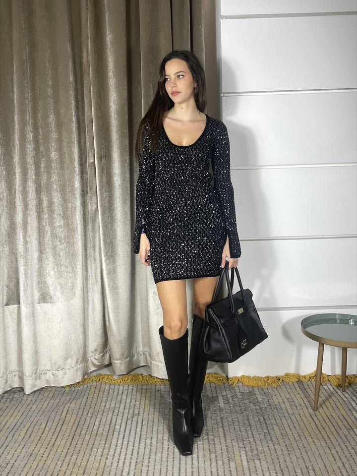 ABITO NERO CON PAILLETTES CORTO 2A2995K299J4O3 PATRIZIA PEPE PREVIEW