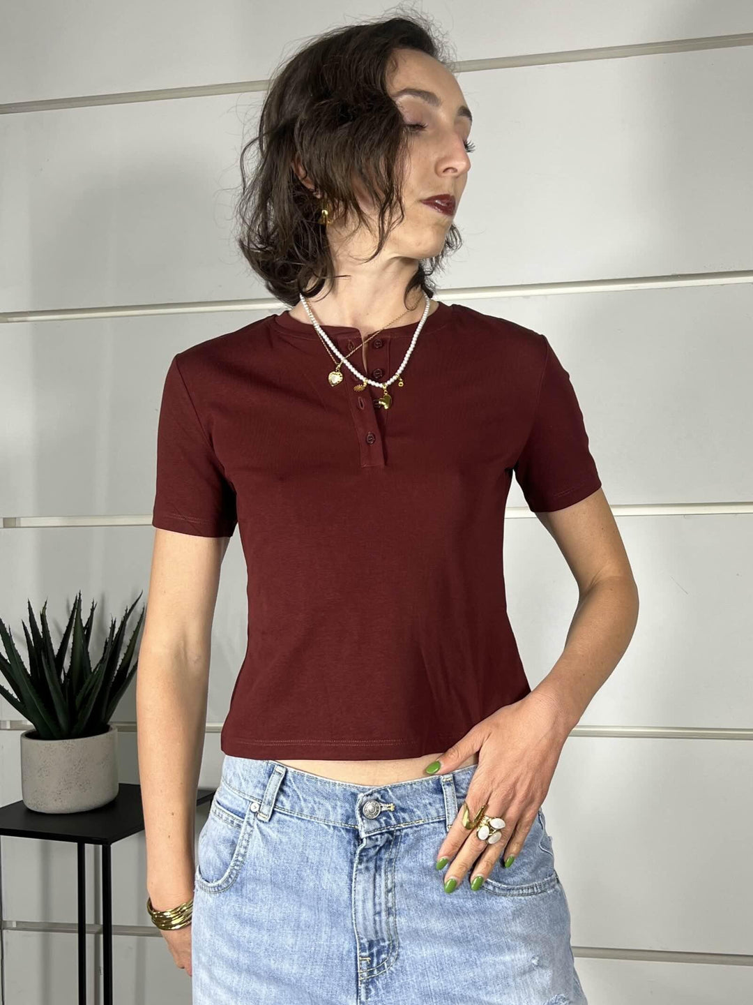 t-shirt bordeaux serafino manica corta LC260262BORDEAUX LUMINA