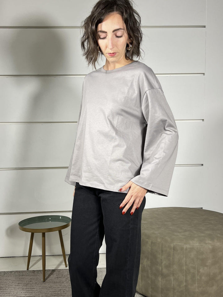 t-shirt girocollo con manica lunga ampia grigia UF0169GRIGIO VICOLO