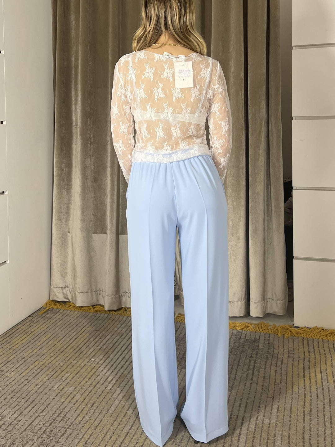 completo giacca con fiocco e pantalone a palazzo 30592CELESTE SUSY MIX