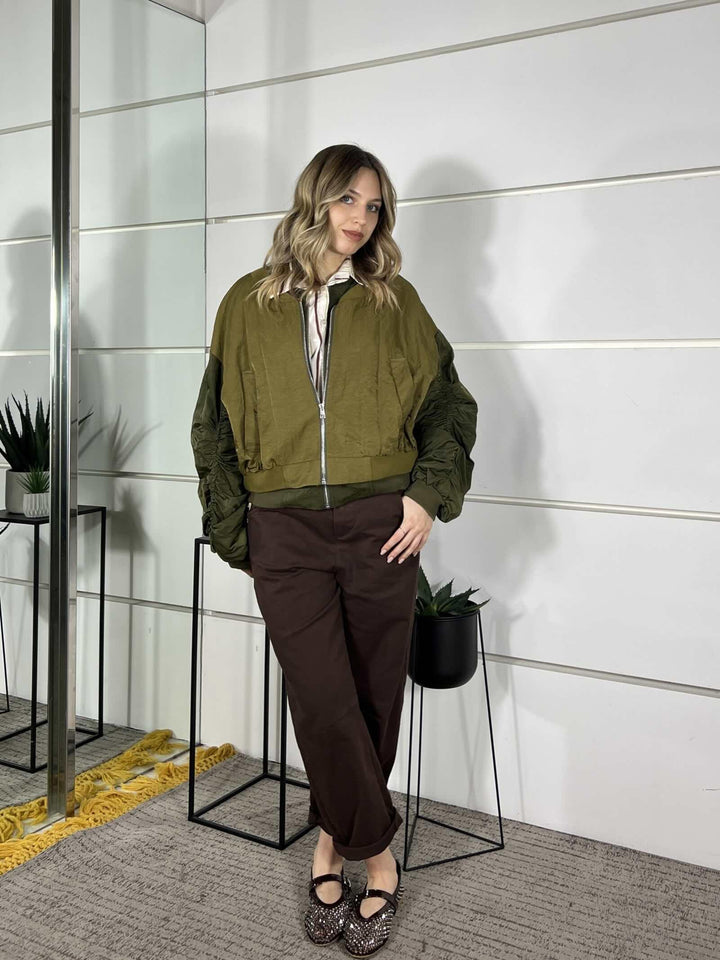 bomber tessuto tecnico con manica arricciata e doppio colletto militare VHP8LBX1765 IMPERIAL