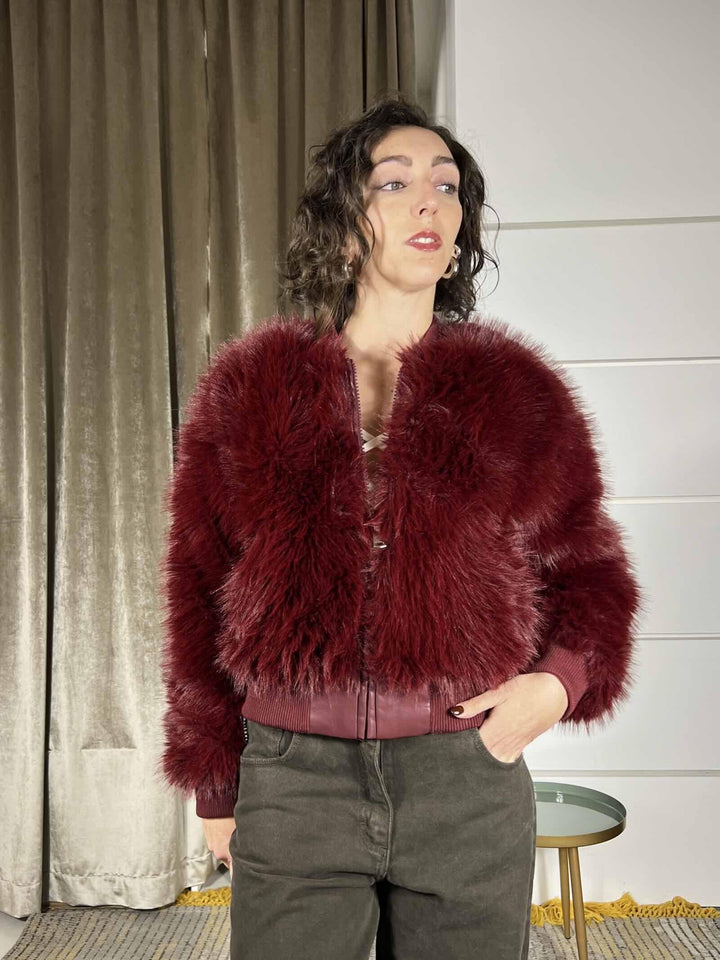 ecopelliccia corta a bomber bordeaux KDY-P037BORDEAUX HAVE ONE