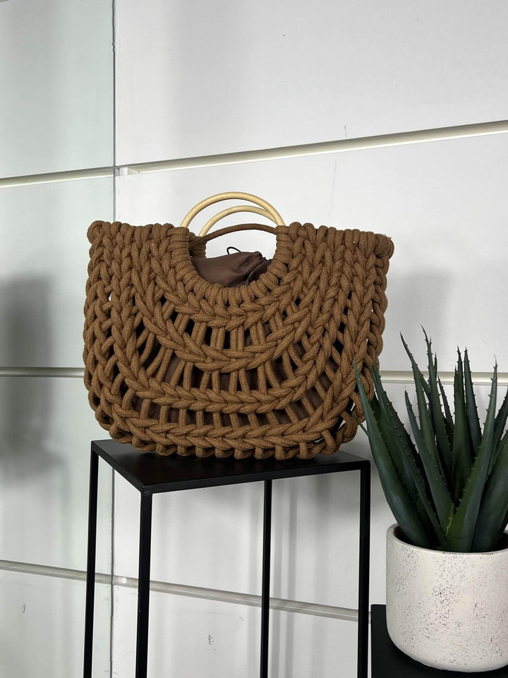 borsa marrone a intreccio in corda con tracolla CE-2504BROWN FEMME CAFE SELECTION