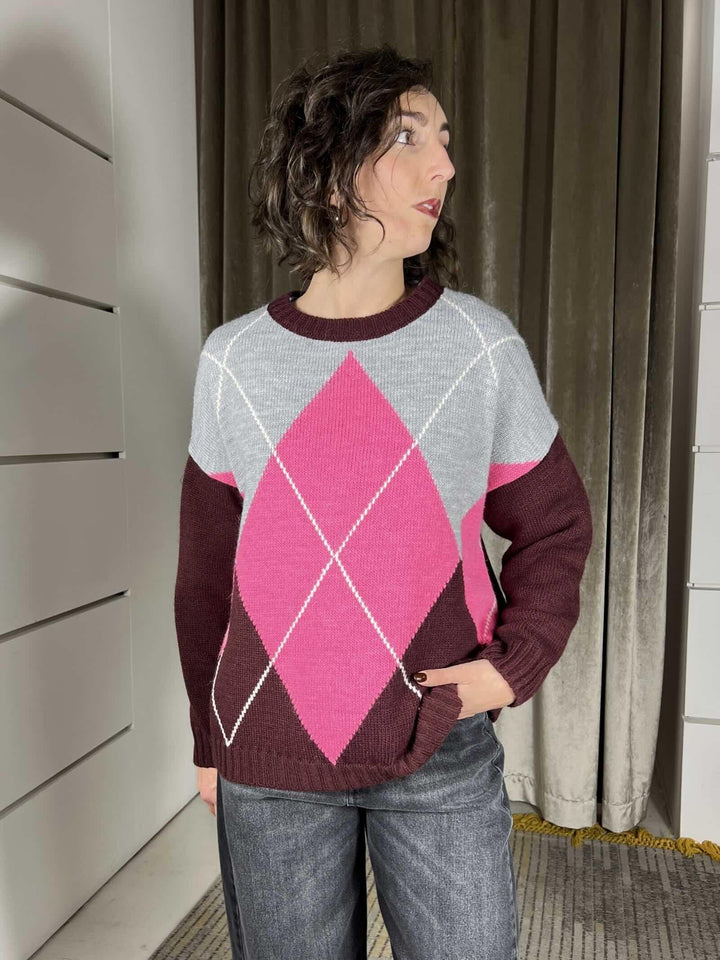 maglia girocollo rombi in misto lana MFP-P329VINO/BUBBLE/GRIGIO/PASTA HAVE ONE