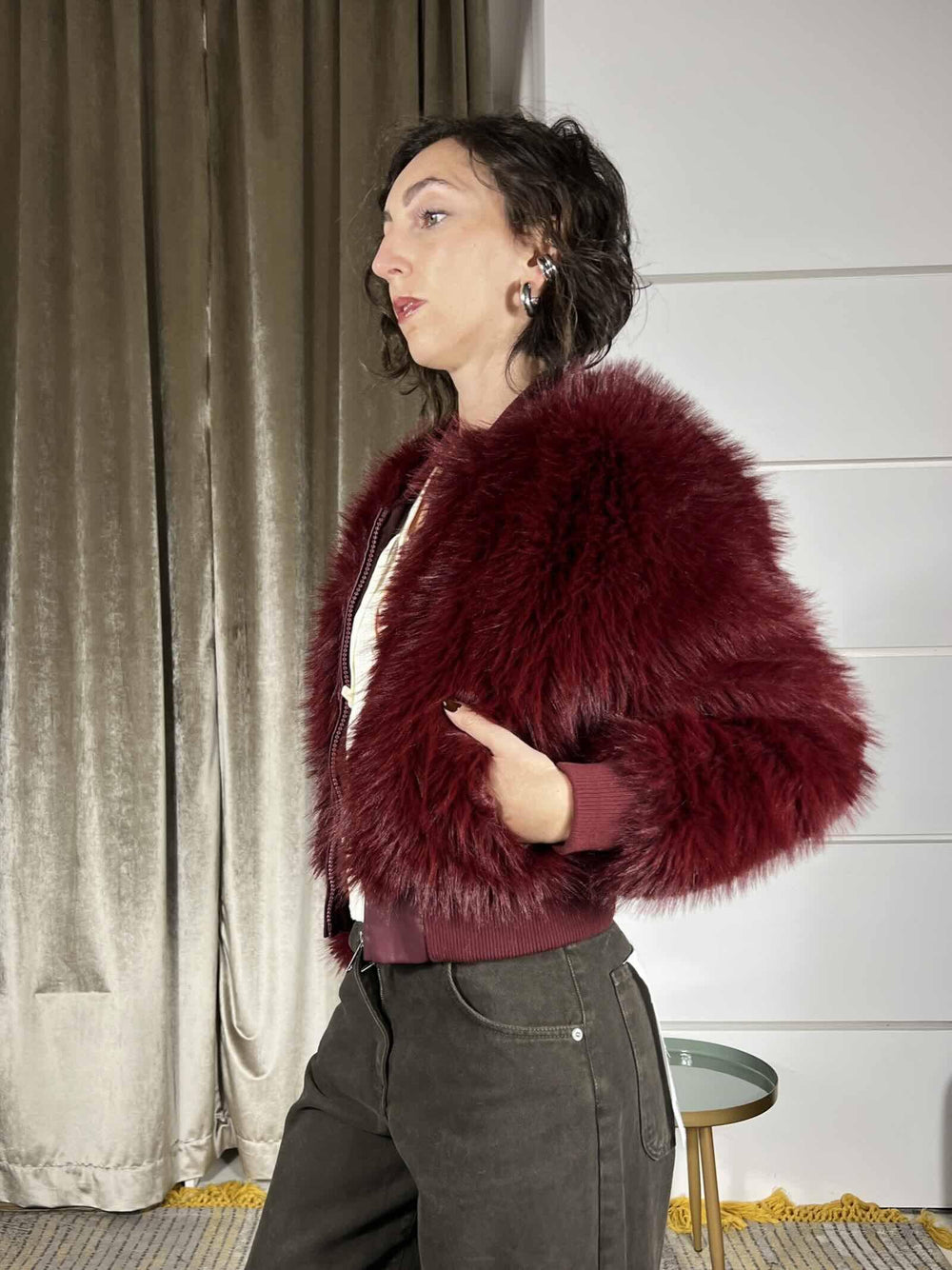 ecopelliccia corta a bomber bordeaux KDY-P037BORDEAUX HAVE ONE