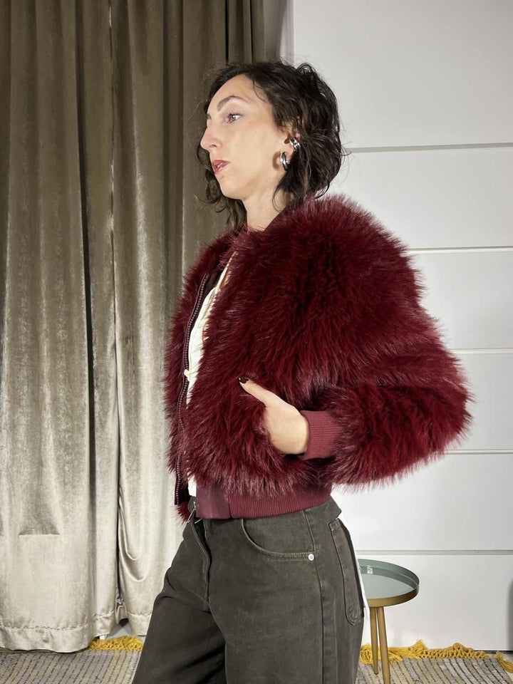 ecopelliccia corta a bomber bordeaux KDY-P037BORDEAUX HAVE ONE