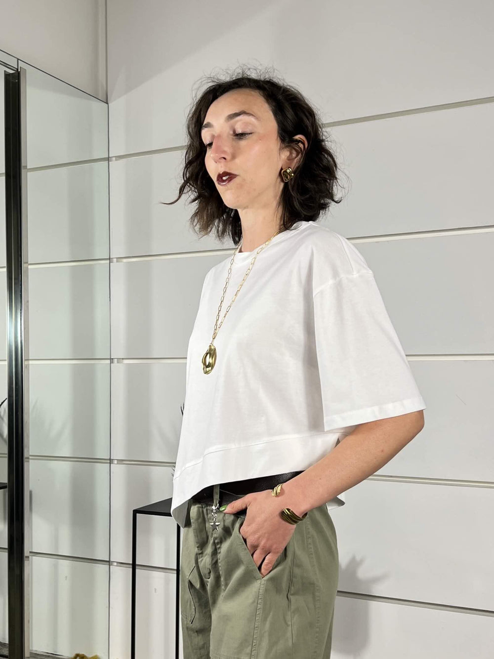 t-shirt girocollo asimmetrica naturale UAB0281NATURALE 02 VICOLO